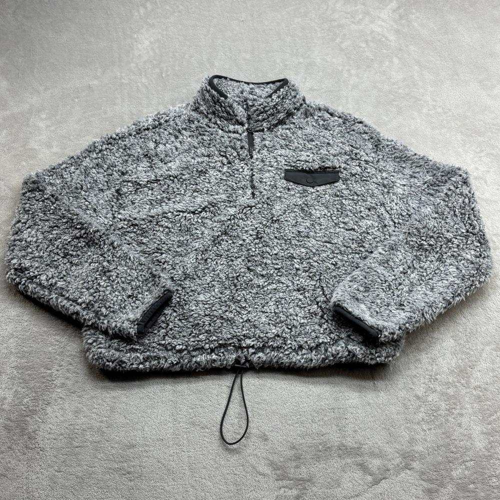 Aeropostale Sherpa Fleece Pullover Women L Gray Quarter Zip Cropped Bungee Hem